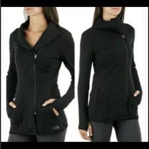 North Face Womens Wrap-Ture Yoga Tunic Small Black Thumbholes Asymmetrical Zip